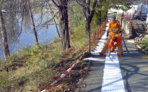 Cycleway with installed tactile paving installation process